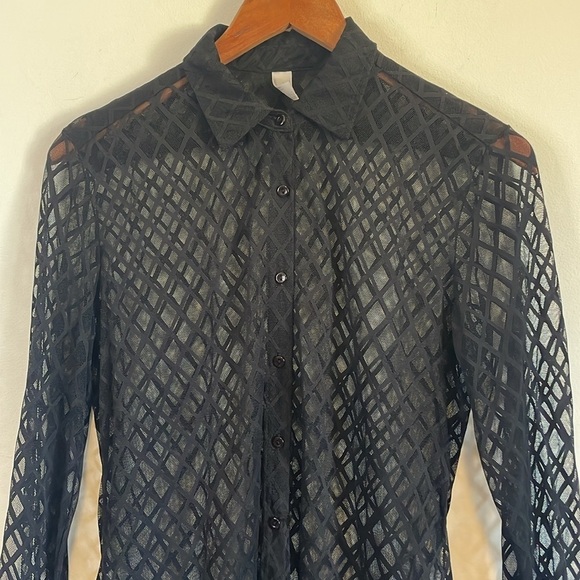Edgy Diamond Shirt Soft Goth Sheer Contemporary Print American Apparel SM Black - Picture 3 of 14